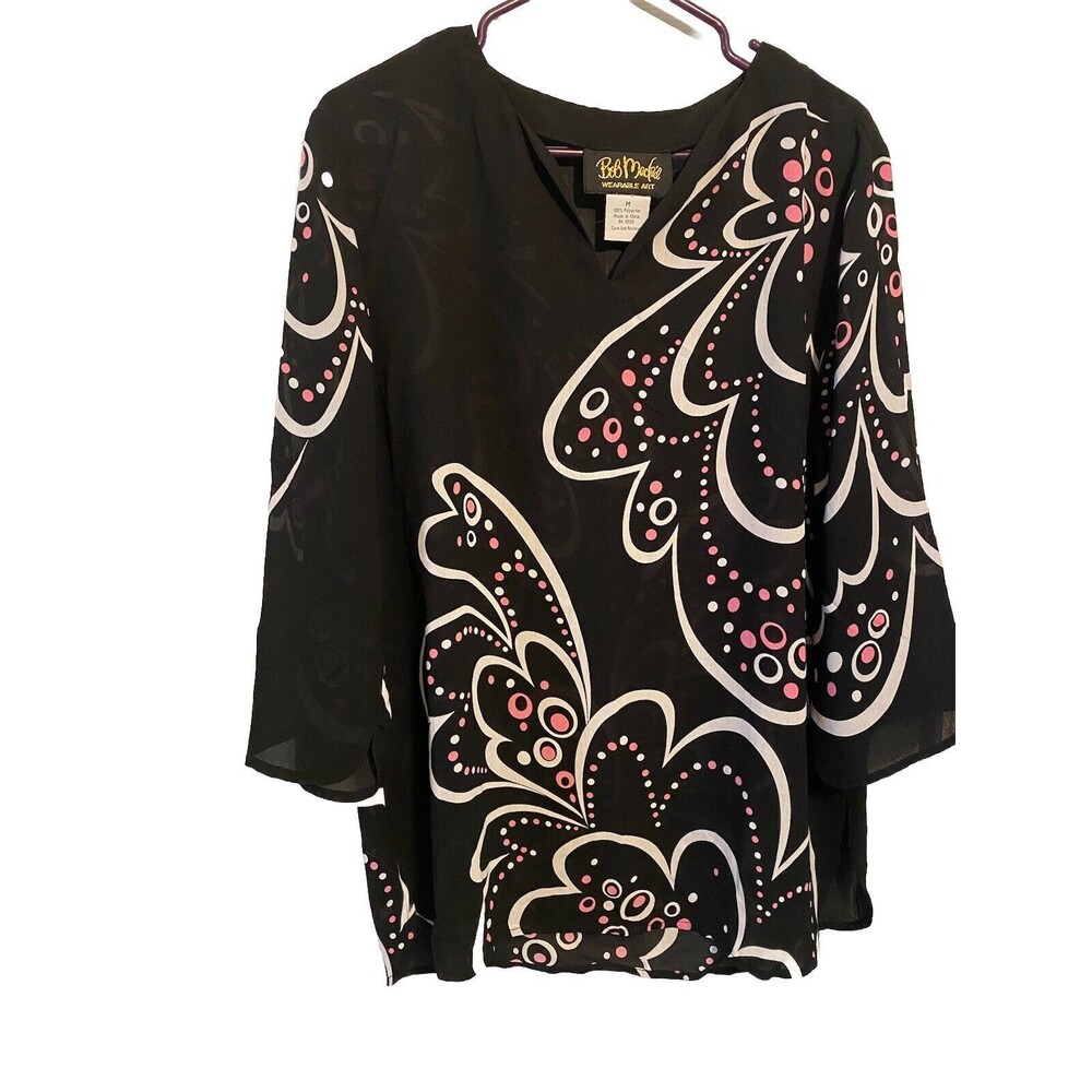 Bob Mackie Sz-M Top nostalgic y2k pullover blouse bell sleeves flower design